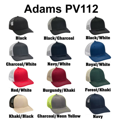 Value Leather Patch Hat – Adams PV112 Trucker Cap with Engraved Logo (Vegan or Genuine Leather)