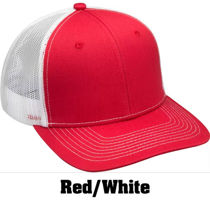 Value Leather Patch Hat – Adams PV112 Trucker Cap with Engraved Logo (Vegan or Genuine Leather)