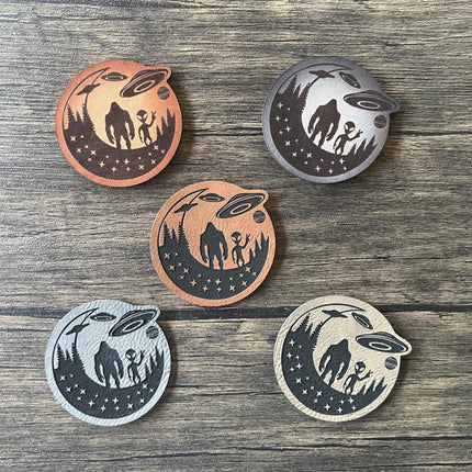 Bigfoot & Aliens Unite Leather Patch - Choose Your Color - patchpalooza