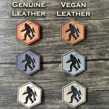 Bigfoot Fishing Leather Patch - Choose Your Color - patchpalooza