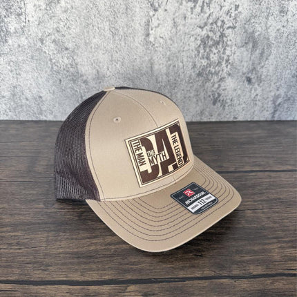 Dad Leather Patch Hat, The Man, The Myth, The Legend, Richardson 112 Trucker Cap for Men - Patch Palooza