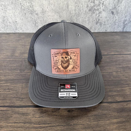 Dads with Beards Hat, Leather Patch Dad Hat, Richardson 112 Trucker Cap, Beard Dad Gift, Father's Day Hat for Bearded Dads - Patch Palooza