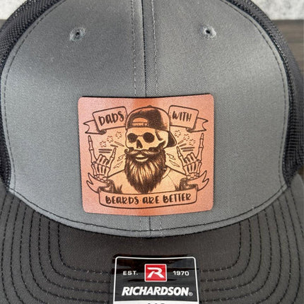 Dads with Beards Hat, Leather Patch Dad Hat, Richardson 112 Trucker Cap, Beard Dad Gift, Father's Day Hat for Bearded Dads - Patch Palooza
