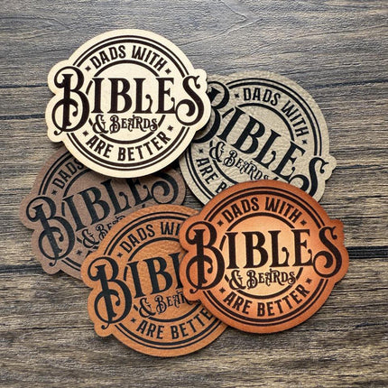 Dads with Bibles and Beards Patch, Christian Dad Leather Patch, Funny Beard Patch for Hats Bags Jackets - Patch Palooza