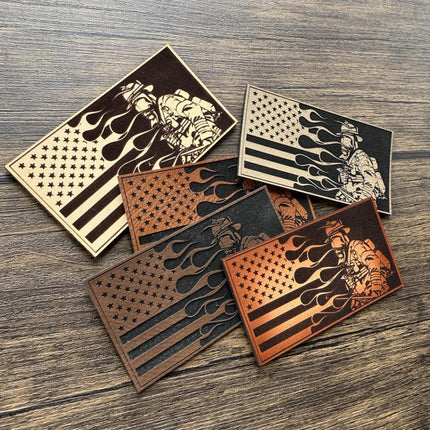 Firefighter Flag Patch, Leather Patch Firefighter, Fireman Patch for Hats Bags Jackets, First Responder Gift - Patch Palooza