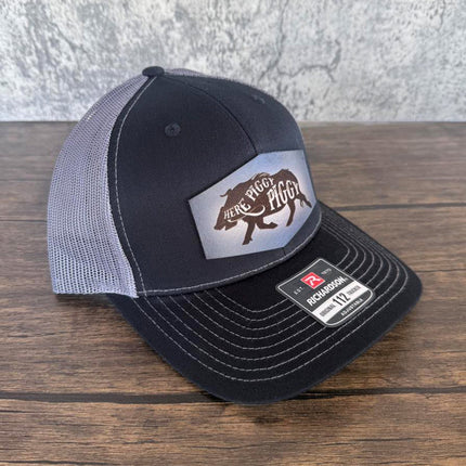 Here Piggy Piggy Hat – Richardson 112 Trucker Cap – Leather Patch Wild Boar Hunting Hat - Patch Palooza