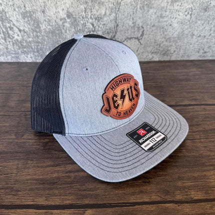 Highway to Heaven Hat – Richardson 112 Trucker Cap – Leather Patch Jesus Design - Patch Palooza