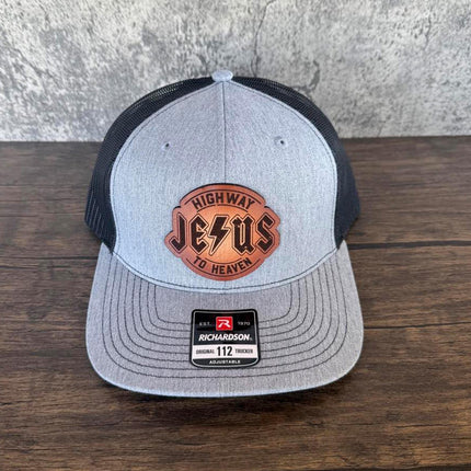 Highway to Heaven Hat – Richardson 112 Trucker Cap – Leather Patch Jesus Design - Patch Palooza
