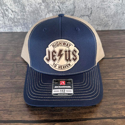 Highway to Heaven Hat – Richardson 112 Trucker Cap – Leather Patch Jesus Design - Patch Palooza
