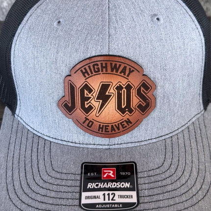 Highway to Heaven Hat – Richardson 112 Trucker Cap – Leather Patch Jesus Design - Patch Palooza