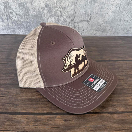 Hog Hunting Hat – Richardson 112 Trucker Cap – Leather Patch Wild Boar Hunting Scene - Patch Palooza