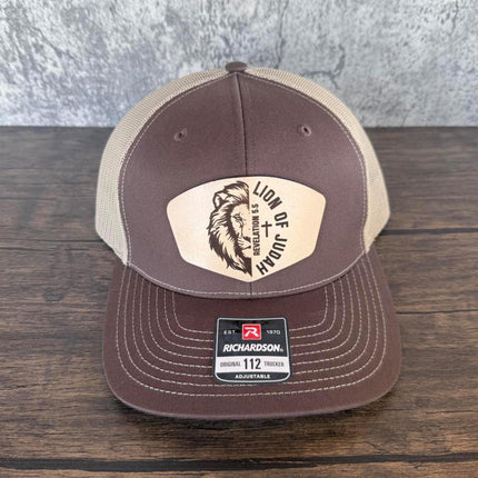 Lion of Judah Hat – Richardson 112 Trucker Cap – Leather Patch Christian Lion Design - Patch Palooza