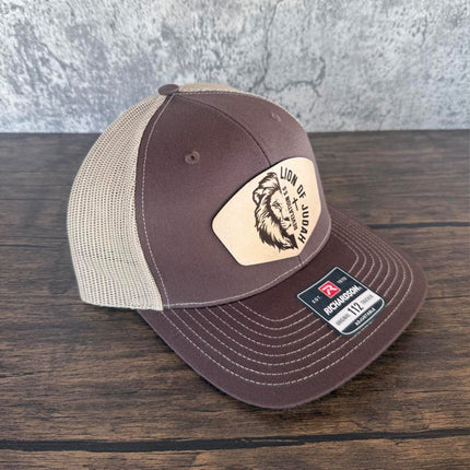 Lion of Judah Hat – Richardson 112 Trucker Cap – Leather Patch Christian Lion Design - Patch Palooza