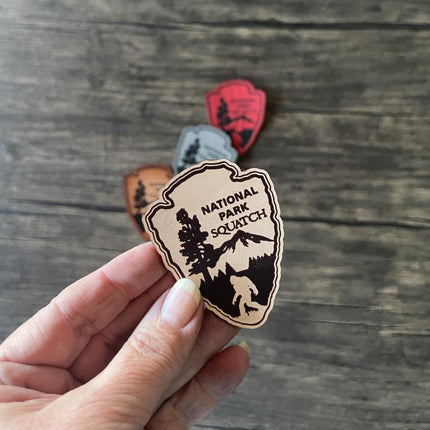 National Park Squatch Leather Bigfoot Patch - Choose Your Color - patchpalooza