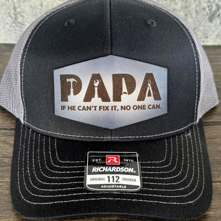 Papa Leather Patch Hat, Richardson 112 Trucker Cap for Dad, Father's Day Gift Idea - Patch Palooza