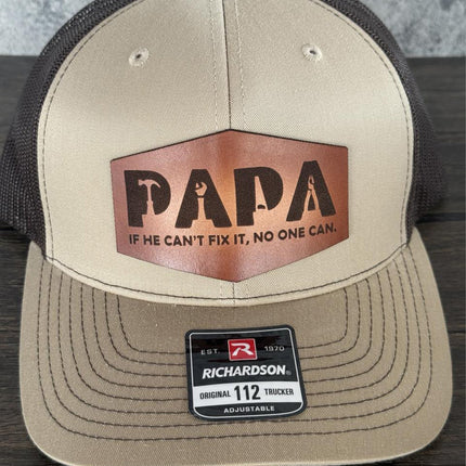 Papa Leather Patch Hat, Richardson 112 Trucker Cap for Dad, Father's Day Gift Idea - Patch Palooza