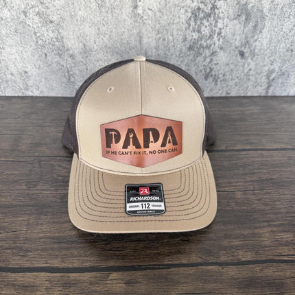 Papa Leather Patch Hat, Richardson 112 Trucker Cap for Dad, Father's Day Gift Idea - Patch Palooza