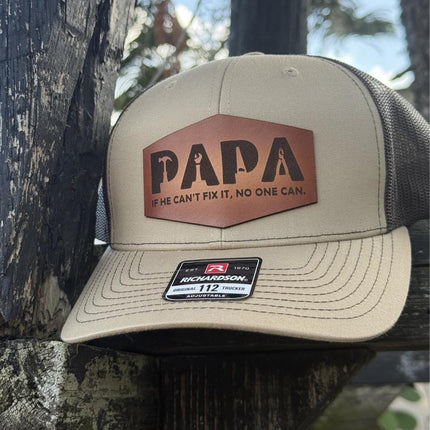 Papa Leather Patch Hat, Richardson 112 Trucker Cap for Dad, Father's Day Gift Idea - Patch Palooza
