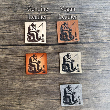 Sasquatch Fishing Leather Patch - Choose Your Color - patchpalooza