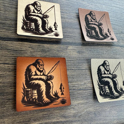 Sasquatch Fishing Leather Patch - Choose Your Color - patchpalooza