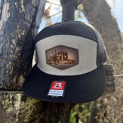 Semi Truck Hat, Leather Patch Hat, Richardson 168 Flat Bill Snapback, Trucker Cap for Drivers, Gift for Truckers - Patch Palooza