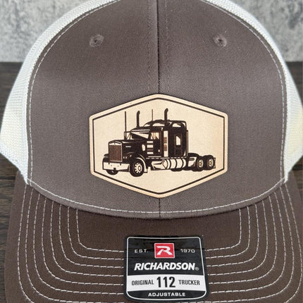 Semi Truck Hat, Leather Patch Trucker Hat, Richardson 112 Cap for Drivers, Big Rig Hat, Gift for Truckers - Patch Palooza