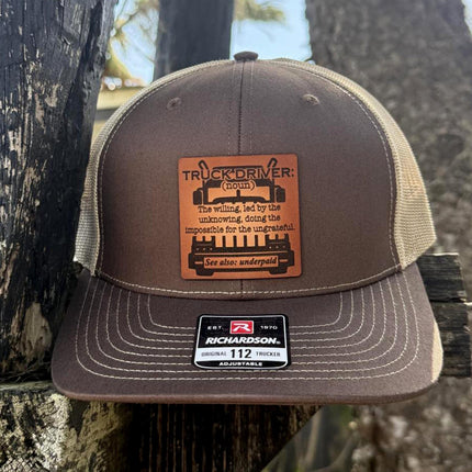 Truck Driver Definition Hat, Leather Patch Hat, Richardson 112 Trucker Cap, Funny Trucker Gift, Semi Driver Hat for Men - Patch Palooza