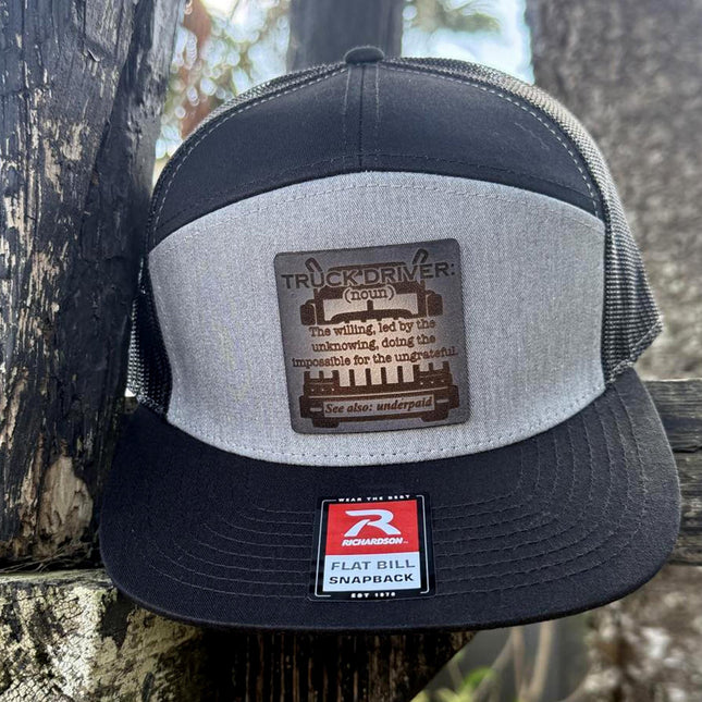 Truck Driver Definition Hat, Leather Patch Hat, Richardson 168 Flat Bill Snapback, Funny Trucker Gift, Semi Driver Hat for Men - Patch Palooza