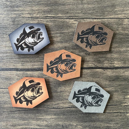 Trucker Fish Leather Patch - Choose Your Color - patchpalooza