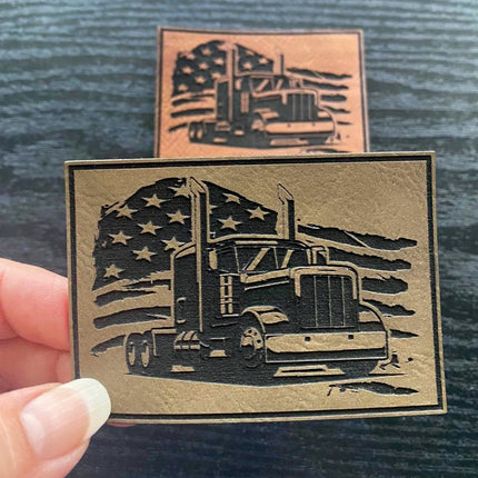 American Trucker Patch for Hats, Bags, Jackets - Leatherette Vegan Leather Patch - patchpalooza