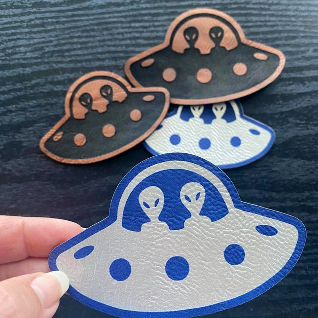Flying Saucer UFO Vegan Leather Patch - patchpalooza