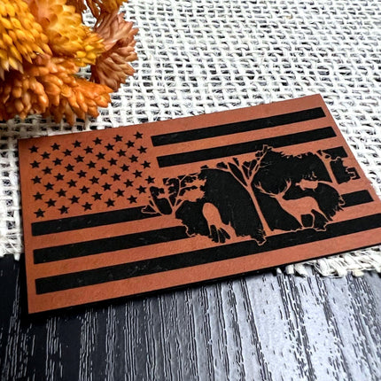 Woodland Deer Flag Patch for Hats, Bags, Jackets - Leatherette Vegan Leather Patch - patchpalooza